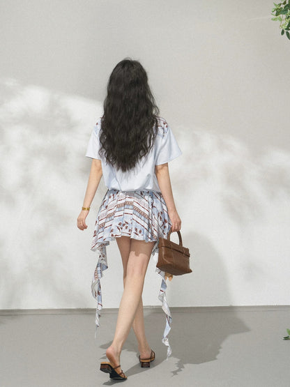 Bohemian Floral Ruffle Pleated Mini Skirt X3569