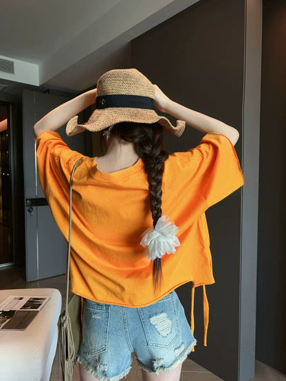 Simple Solid Color Short Sleeve T-Shirt X3609