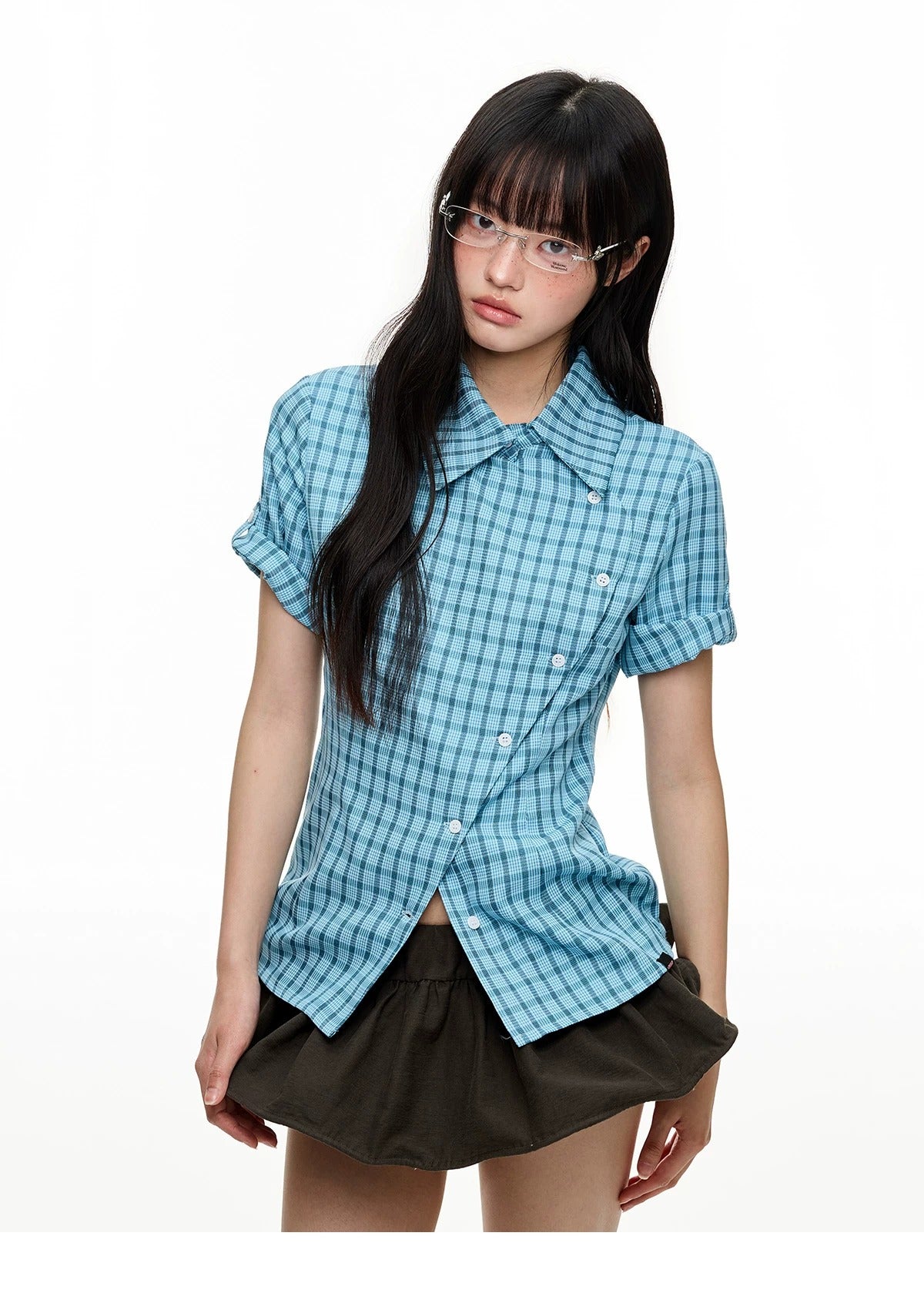 Original Korean-Style Plaid Short Sleeve Shirt X3573