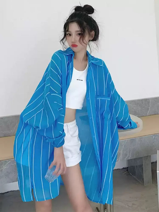 Blue Striped UV-Protection Shirt　X3634