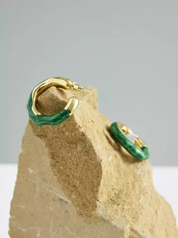 Metal Enamel Hoop Earrings X3584