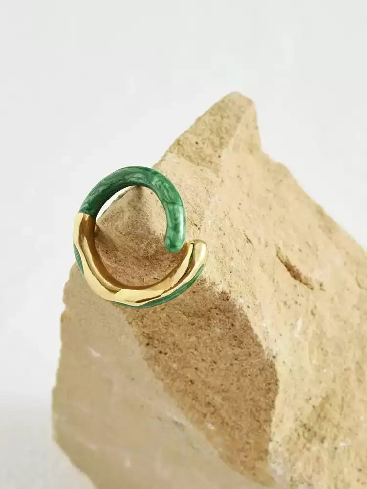 Enamel Gold Asymmetric Open Ring X3585
