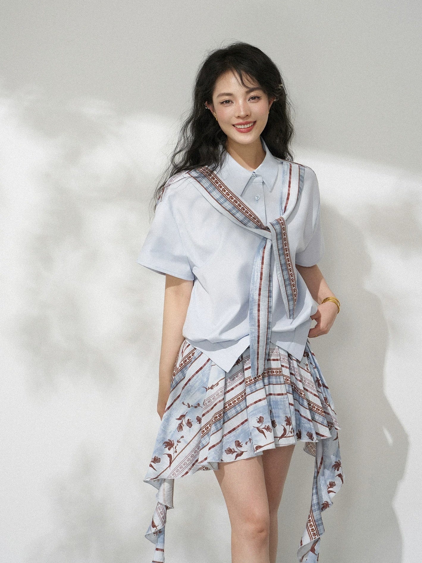 Bohemian Floral Ruffle Pleated Mini Skirt X3569