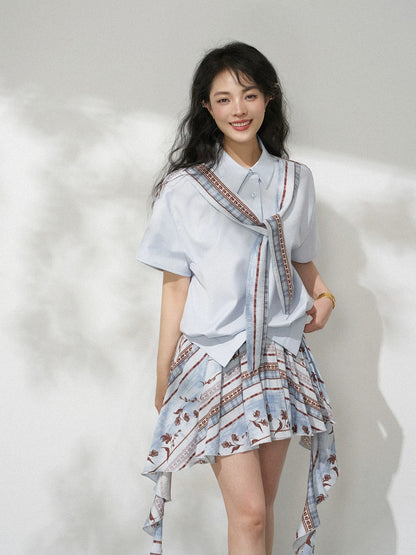 Bohemian Floral Ruffle Pleated Mini Skirt X3569
