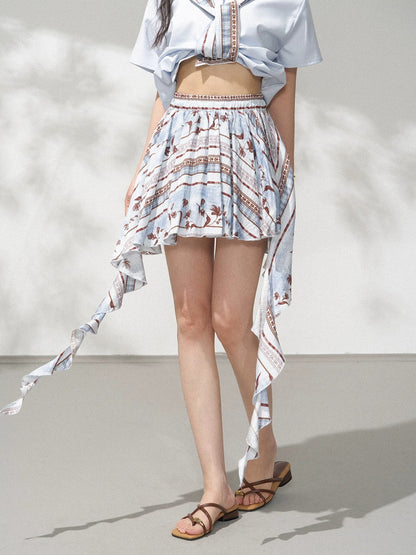 Bohemian Floral Ruffle Pleated Mini Skirt X3569