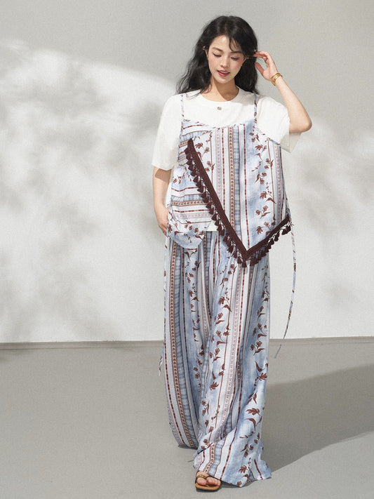 Art Floral Stripe Wide Leg Pants X3567