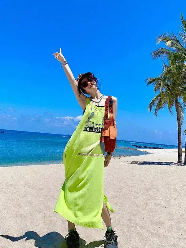 Resort Style Printed Cami Long Dress　X3635
