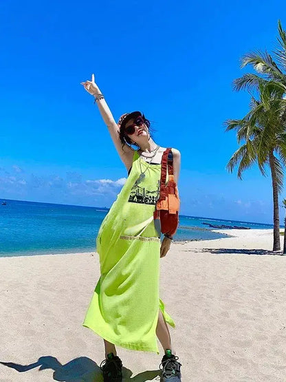 Resort Style Printed Cami Long Dress　X3635