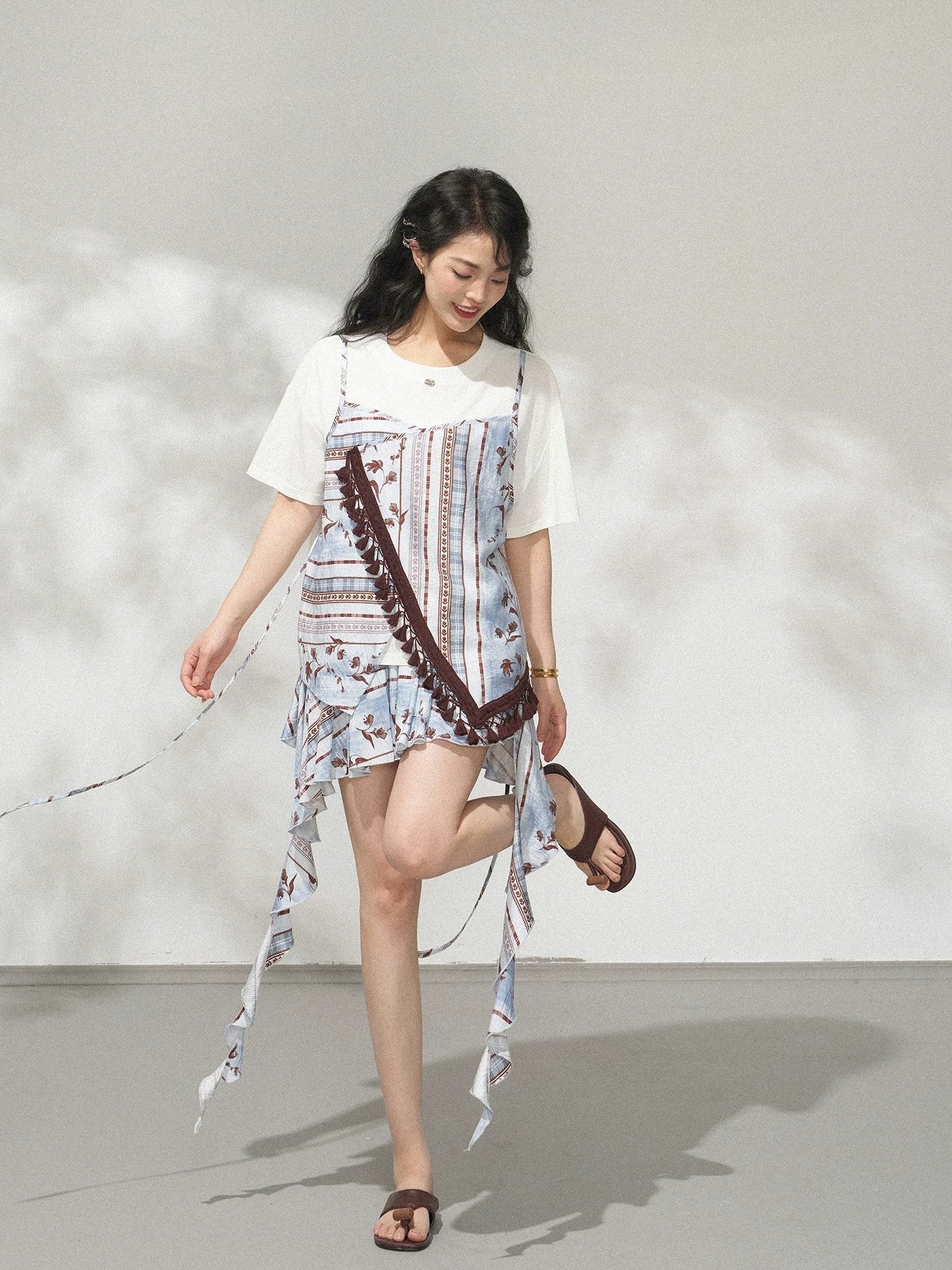 Bohemian Floral Ruffle Pleated Mini Skirt X3569