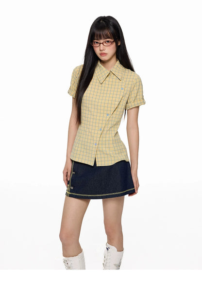 Original Korean-Style Plaid Short Sleeve Shirt X3573