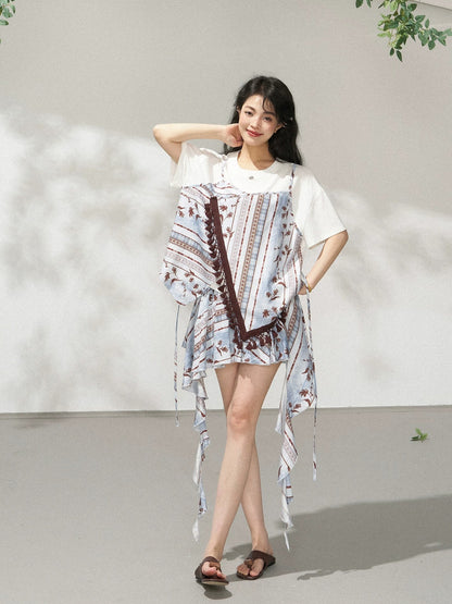 Bohemian Floral Ruffle Pleated Mini Skirt X3569