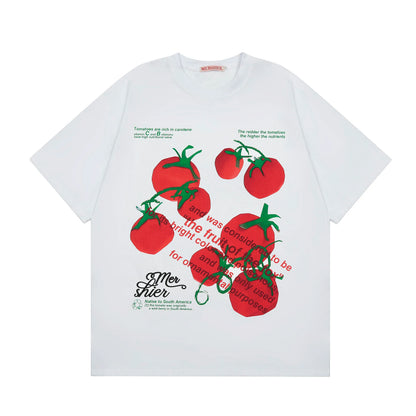 Retro Tomato Letter Print Oversized Short Sleeve T-Shirt　X3653