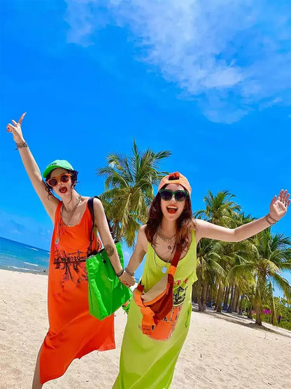 Resort Style Printed Cami Long Dress　X3635