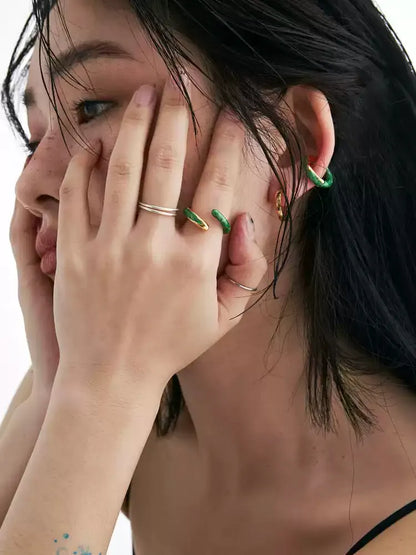 Enamel Gold Asymmetric Open Ring X3585