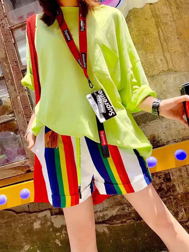 Colorful Striped Straight Casual Shorts X3607