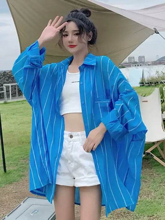 Blue Striped UV-Protection Shirt　X3634