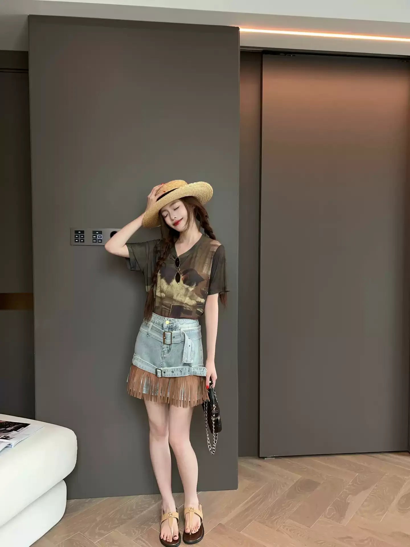 Vintage Fringe Denim Mini Skirt X3610