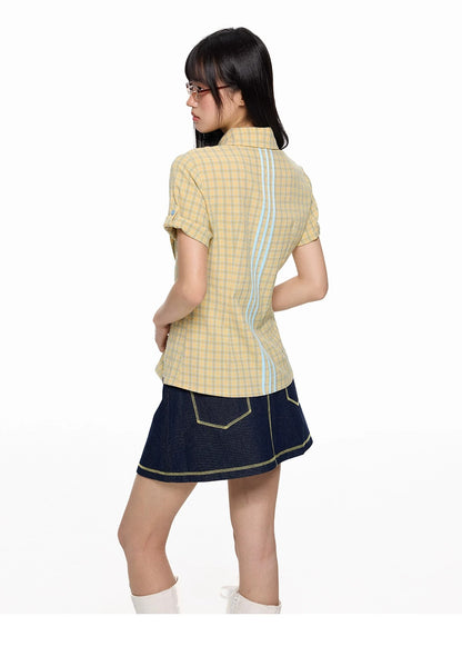 Original Korean-Style Plaid Short Sleeve Shirt X3573
