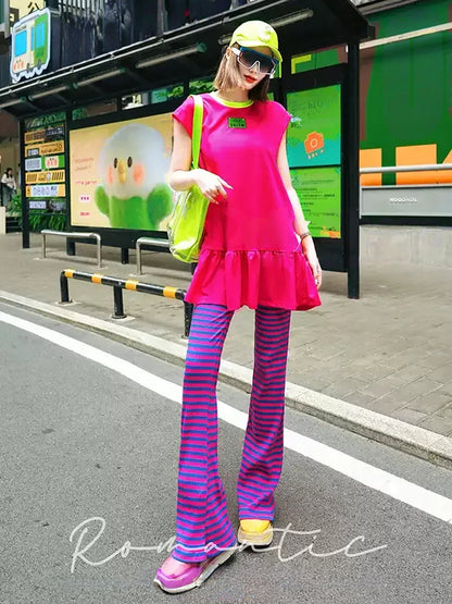 Logo Patch Color Block Sleeveless Dress　X3642