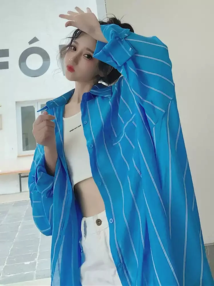 Blue Striped UV-Protection Shirt　X3634