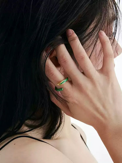 Enamel Gold Asymmetric Open Ring X3585