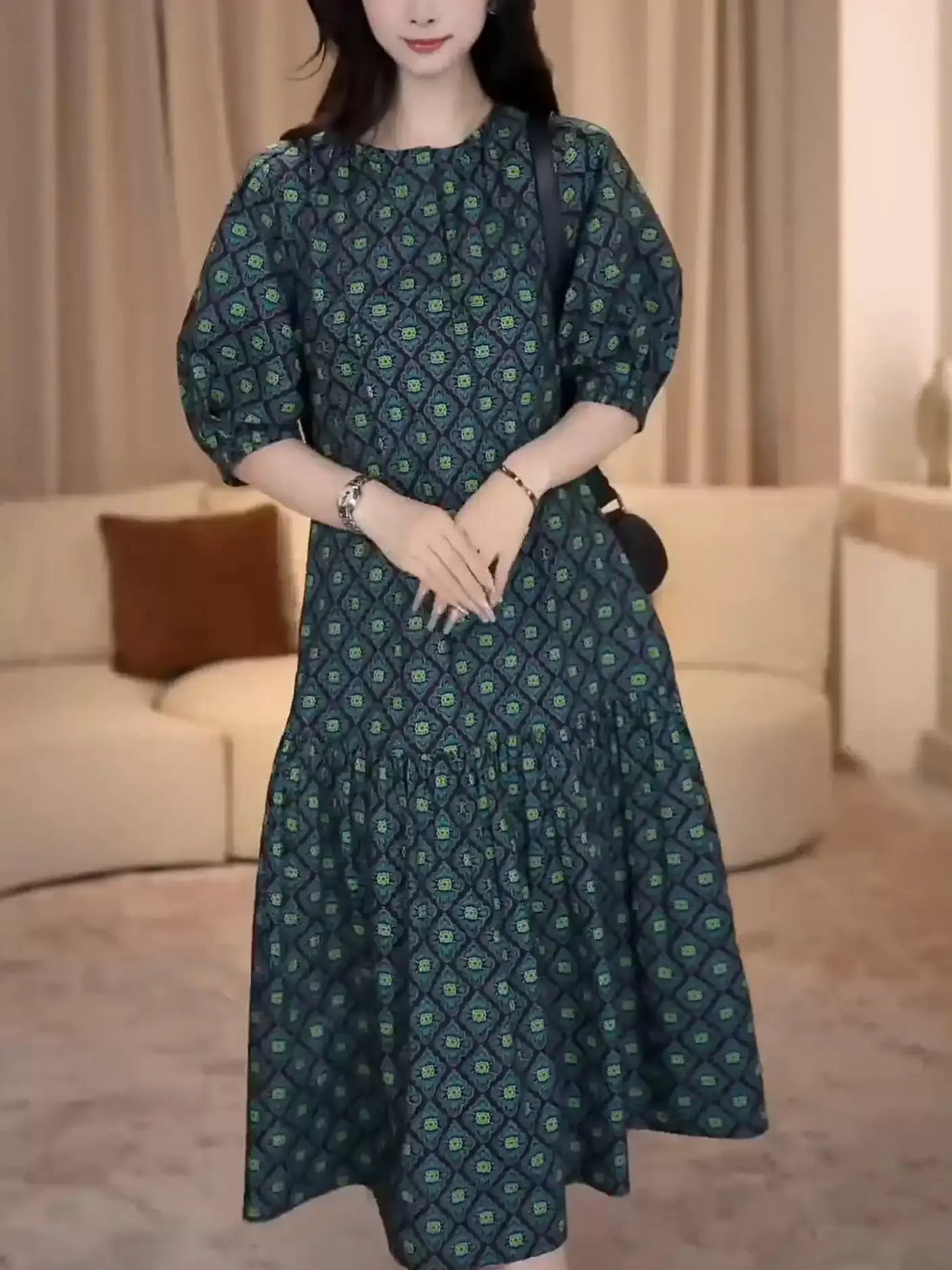 Elegant Casual Short Sleeve Midi Dress　X3629
