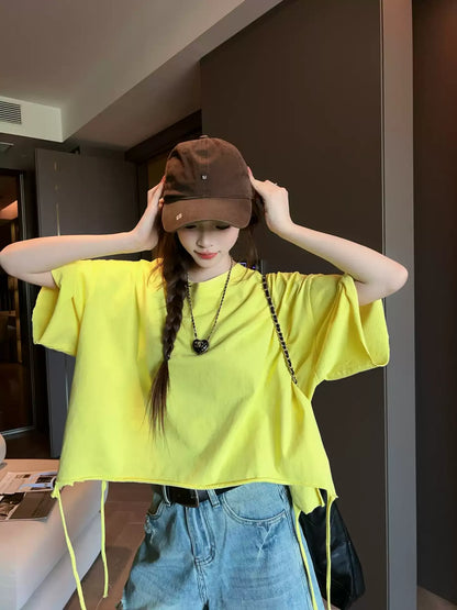 Simple Solid Color Short Sleeve T-Shirt X3609