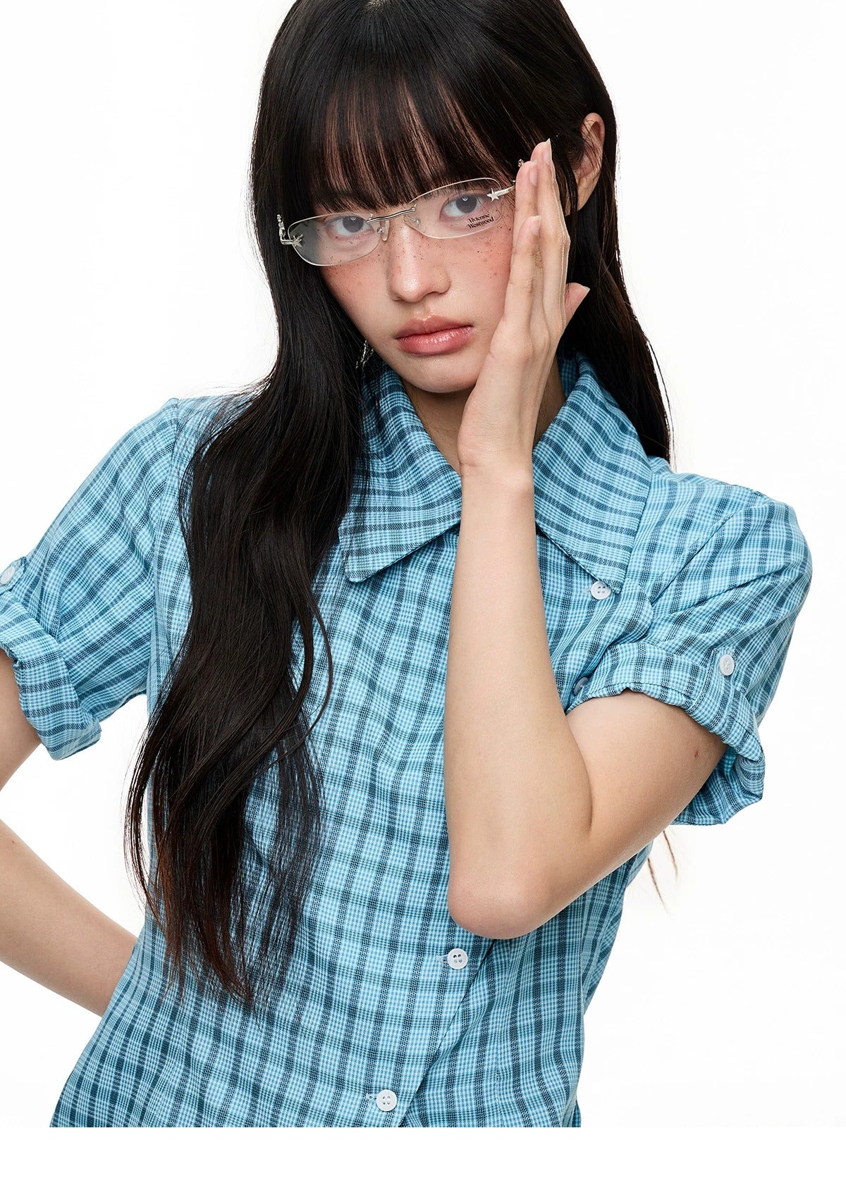 Original Korean-Style Plaid Short Sleeve Shirt X3573