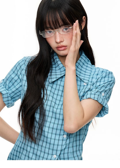 Original Korean-Style Plaid Short Sleeve Shirt X3573