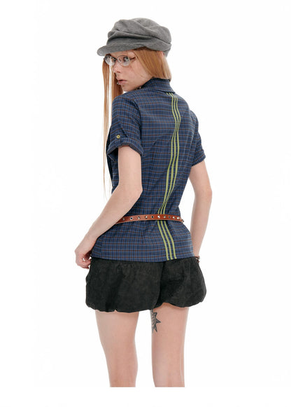 Original Korean-Style Plaid Short Sleeve Shirt X3573