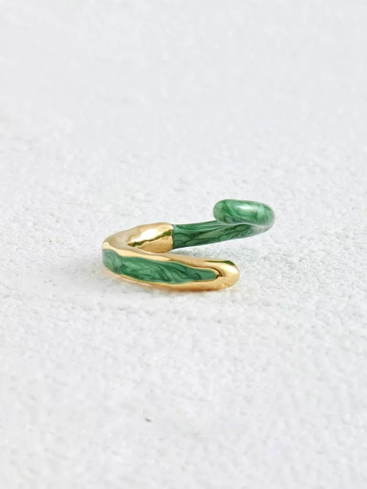 Enamel Gold Asymmetric Open Ring X3585