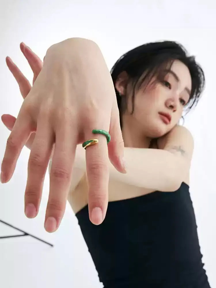Enamel Gold Asymmetric Open Ring X3585