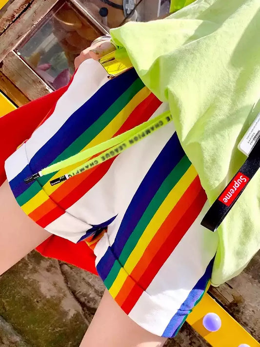 Colorful Striped Straight Casual Shorts X3607