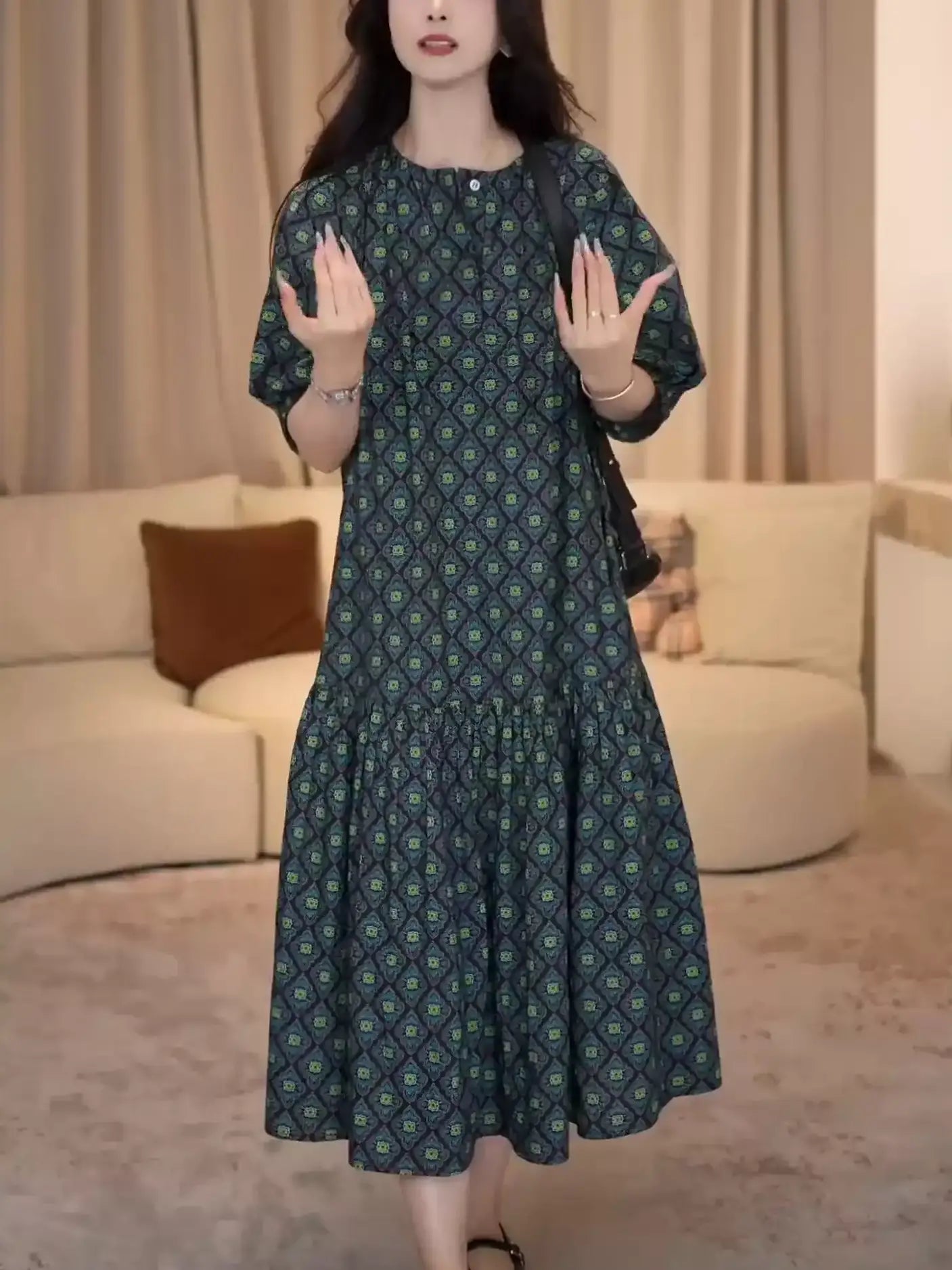 Elegant Casual Short Sleeve Midi Dress　X3629