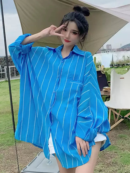 Blue Striped UV-Protection Shirt　X3634