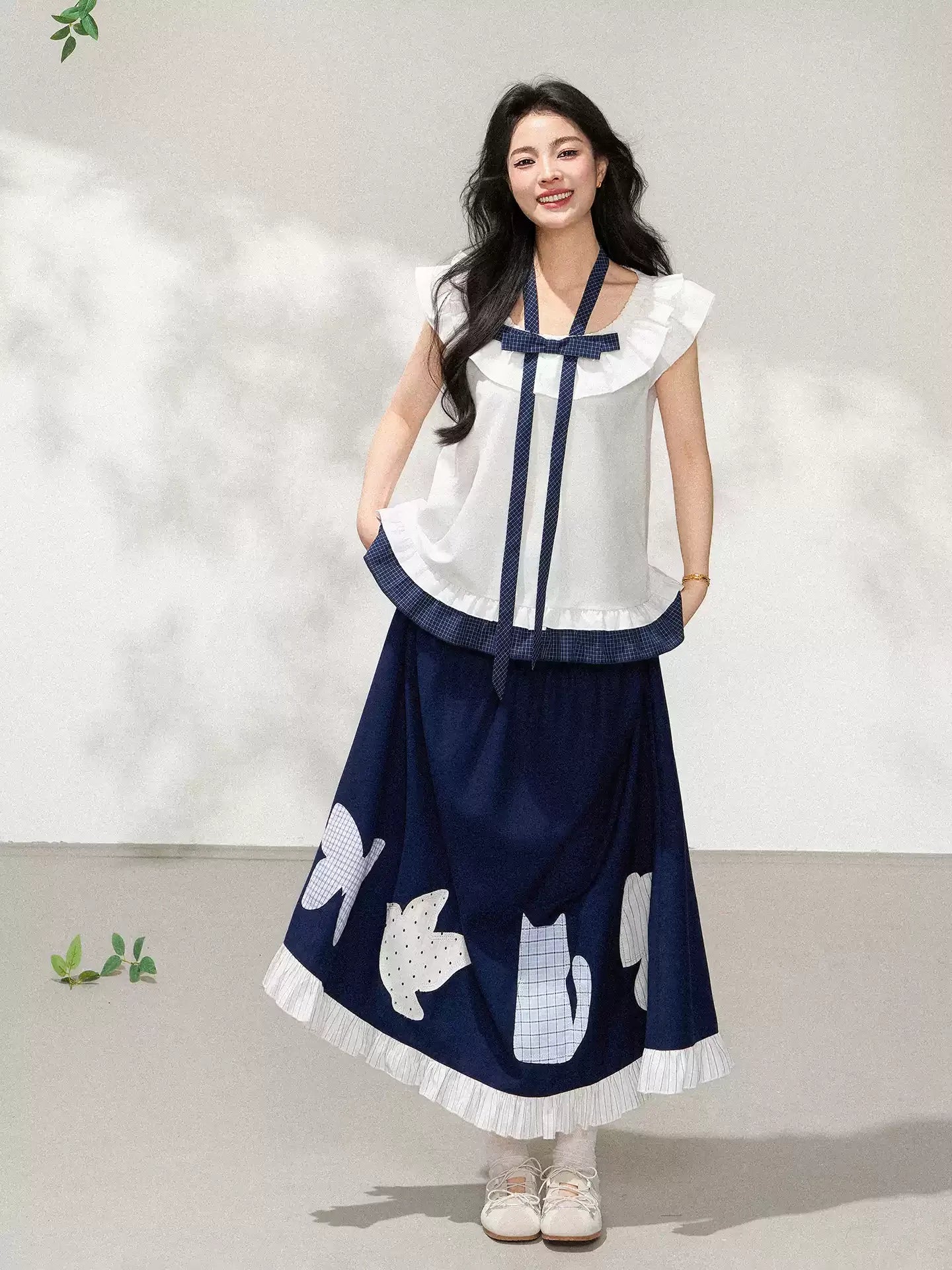Heavy Embroidery Appliqué Art Print Elastic Waist Maxi Skirt X3605