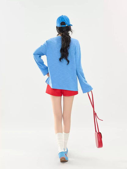 Klein Blue Slogan Print Long Sleeve Sheer T-Shirt X3580