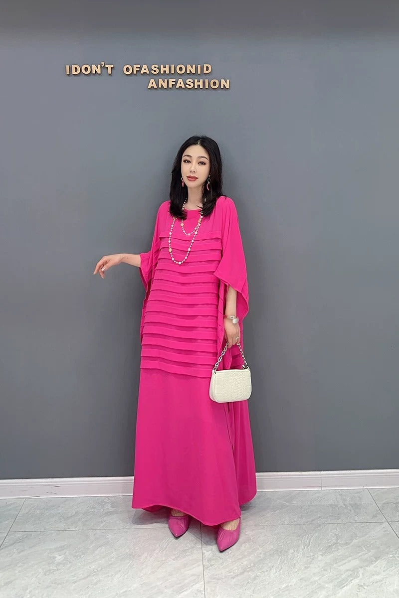 Korean Style Chiffon Batwing Sleeve Dress　X3624
