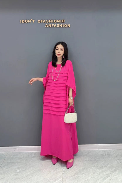 Korean Style Chiffon Batwing Sleeve Dress　X3624