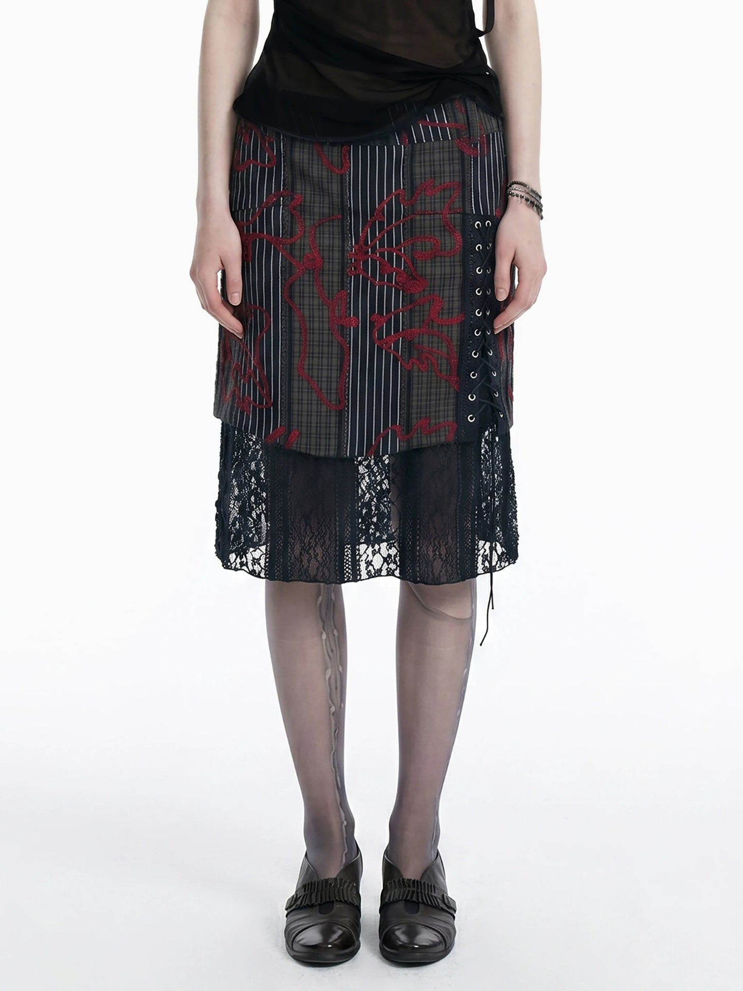 Dark Style Striped Embroidery Skirt X3612