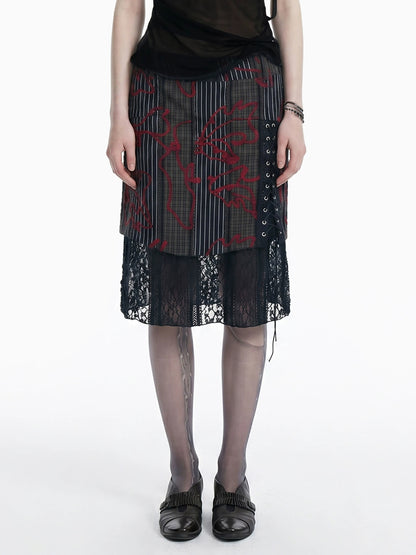 Dark Style Striped Embroidery Skirt X3612