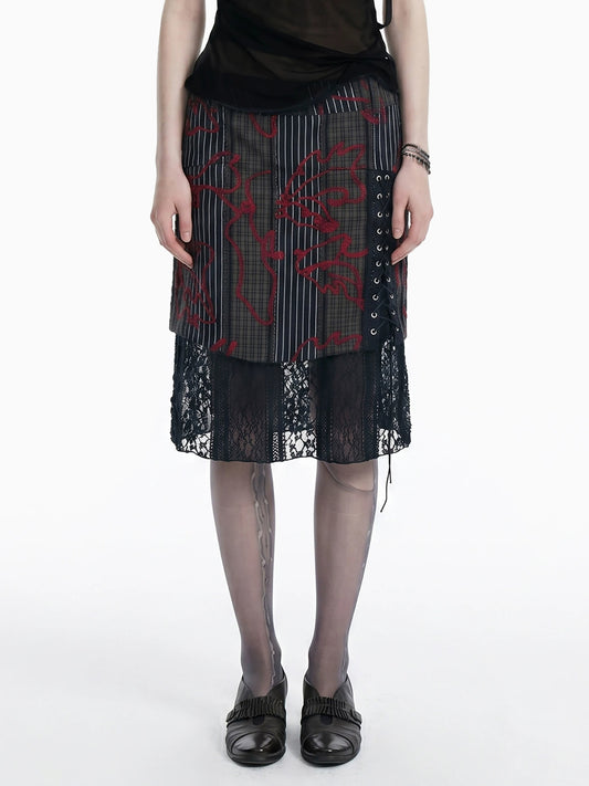 Dark Style Striped Embroidery Skirt X3612