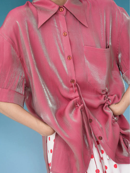 Polarized Shiny Drawstring Short Sleeve Shirt X3574