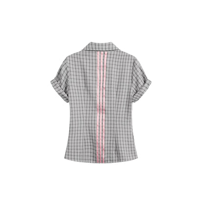 Original Korean-Style Plaid Short Sleeve Shirt X3573