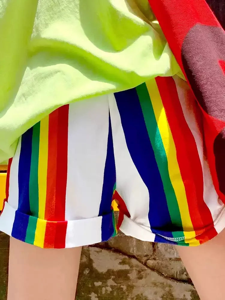 Colorful Striped Straight Casual Shorts X3607