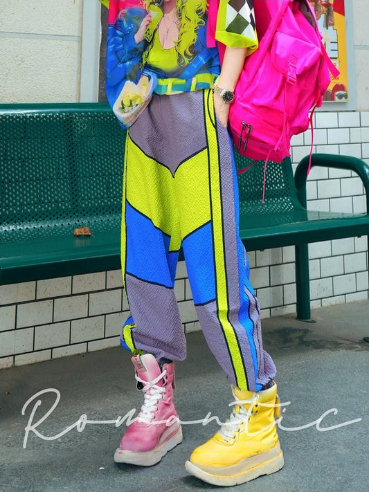 Color-blocking loose sports sweatpants X3556