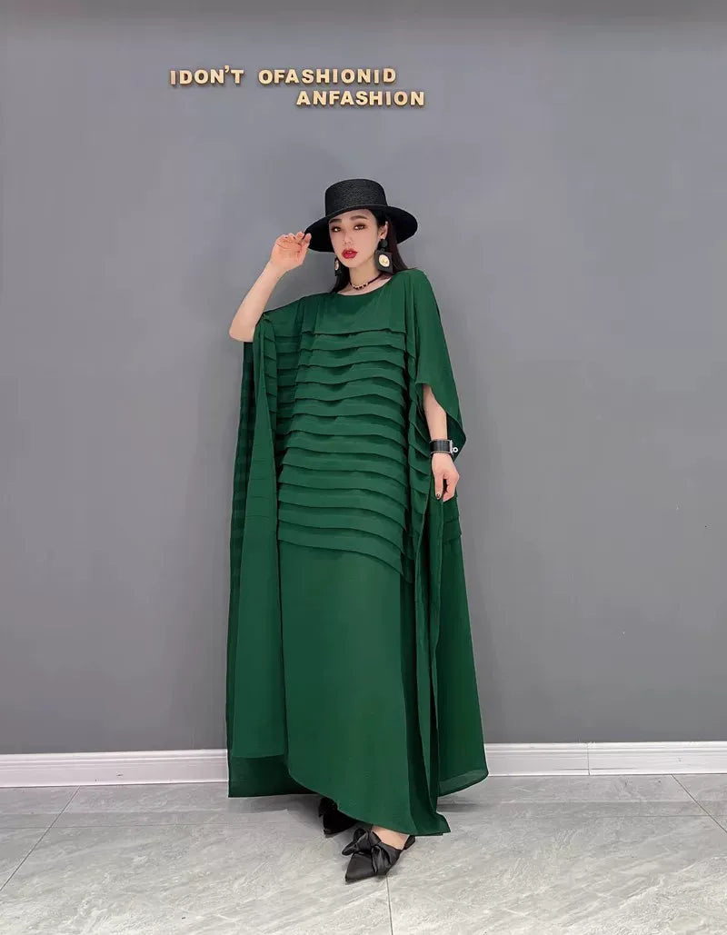 Korean Style Chiffon Batwing Sleeve Dress　X3624