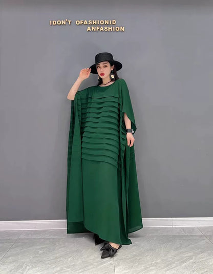 Korean Style Chiffon Batwing Sleeve Dress　X3624