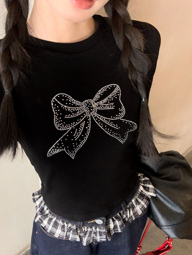 Shiny ribbon long sleeve T-shirt X3180