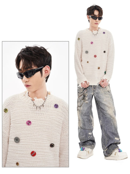 Colorful Button Decoration Pullover　X2997